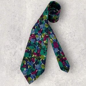 GIVENCHY Green/Burgundy/Purple Floral Art Silk LUXURY Tie ITALY